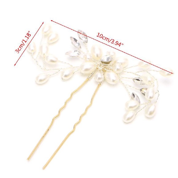 2 Pcs Crystal & Pearl Floral Vine Bridal Hair Pin - Picture 7 of 7